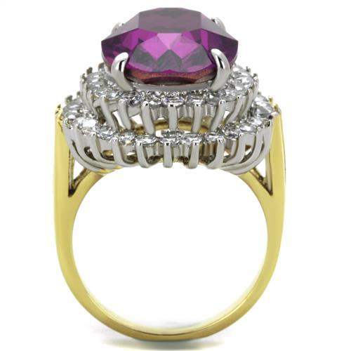 TK1892 - Two-Tone IP Gold (Ion Plating) Stainless Steel Ring with Top Grade Crystal in Amethyst - Alamode - Flyclothing LLC