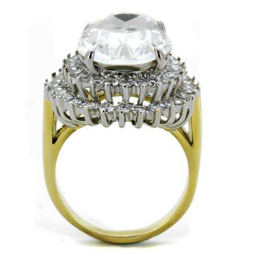 TK1894 - Two-Tone IP Gold (Ion Plating) Stainless Steel Ring with Top Grade Crystal in Clear - Alamode - Flyclothing LLC
