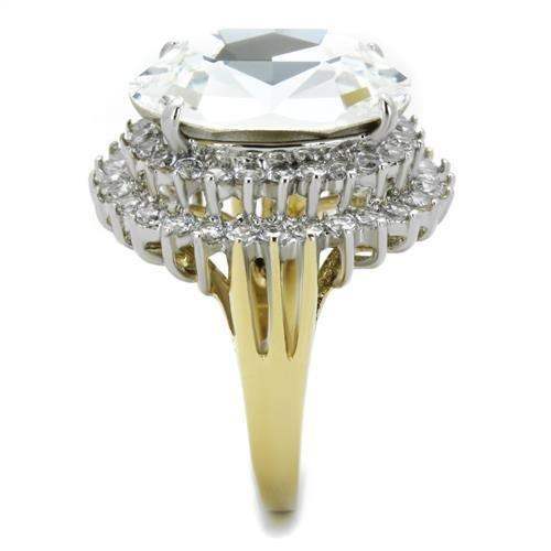 TK1894 - Two-Tone IP Gold (Ion Plating) Stainless Steel Ring with Top Grade Crystal in Clear - Alamode - Flyclothing LLC