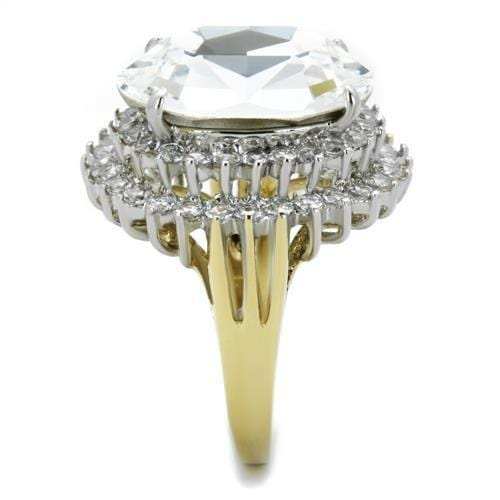 TK1894 - Two-Tone IP Gold (Ion Plating) Stainless Steel Ring with Top Grade Crystal in Clear - Alamode - Flyclothing LLC