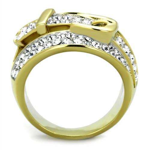 TK1906 - Two-Tone IP Gold (Ion Plating) Stainless Steel Ring with Top Grade Crystal in Clear - Alamode - Flyclothing LLC