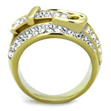 TK1906 - Two-Tone IP Gold (Ion Plating) Stainless Steel Ring with Top Grade Crystal  in Clear - Alamode