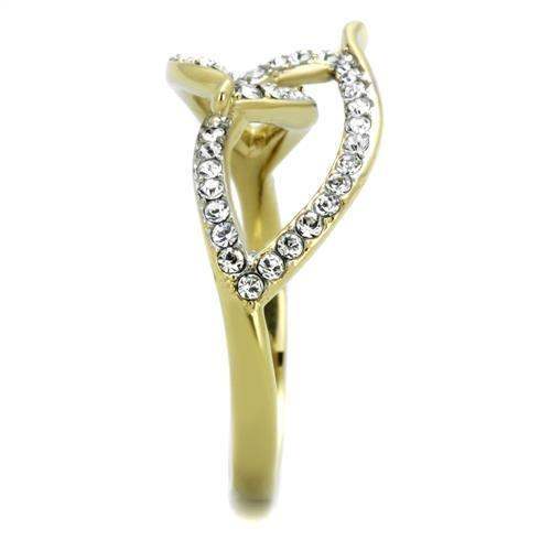 TK1907 - Two-Tone IP Gold (Ion Plating) Stainless Steel Ring with Top Grade Crystal in Clear - Alamode - Flyclothing LLC