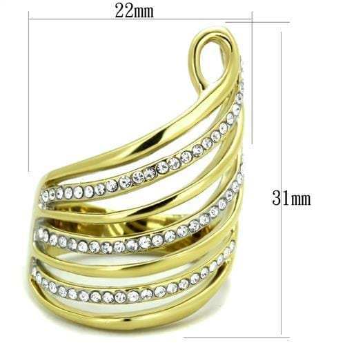 TK1909 - Two-Tone IP Gold (Ion Plating) Stainless Steel Ring with Top Grade Crystal in Clear - Alamode - Flyclothing LLC