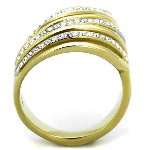 TK1909 - Two-Tone IP Gold (Ion Plating) Stainless Steel Ring with Top Grade Crystal in Clear - Alamode - Flyclothing LLC