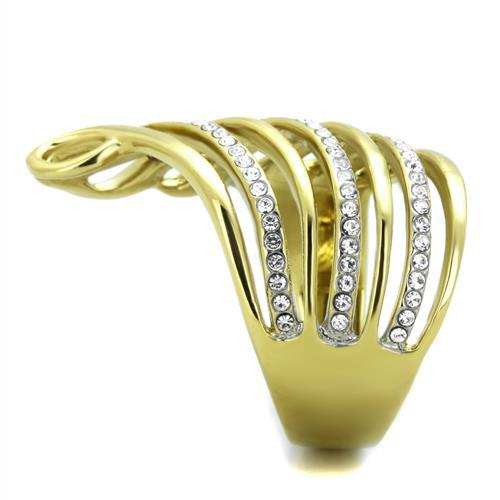 TK1909 - Two-Tone IP Gold (Ion Plating) Stainless Steel Ring with Top Grade Crystal in Clear - Alamode - Flyclothing LLC