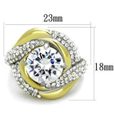 TK1910 - Two-Tone IP Gold (Ion Plating) Stainless Steel Ring with AAA Grade CZ  in Clear