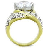 TK1910 - Two-Tone IP Gold (Ion Plating) Stainless Steel Ring with AAA Grade CZ  in Clear - Alamode