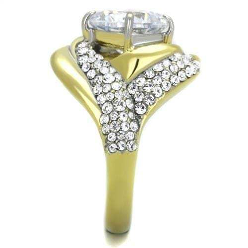 TK1910 - Two-Tone IP Gold (Ion Plating) Stainless Steel Ring with AAA Grade CZ in Clear - Alamode - Flyclothing LLC