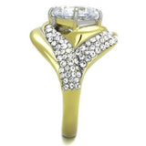 TK1910 - Two-Tone IP Gold (Ion Plating) Stainless Steel Ring with AAA Grade CZ  in Clear - Alamode