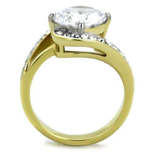 TK1911 - Two-Tone IP Gold (Ion Plating) Stainless Steel Ring with AAA Grade CZ in Clear - Alamode - Flyclothing LLC