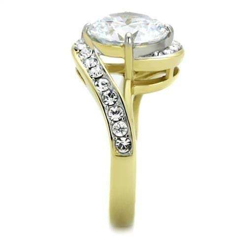 TK1911 - Two-Tone IP Gold (Ion Plating) Stainless Steel Ring with AAA Grade CZ in Clear - Alamode - Flyclothing LLC