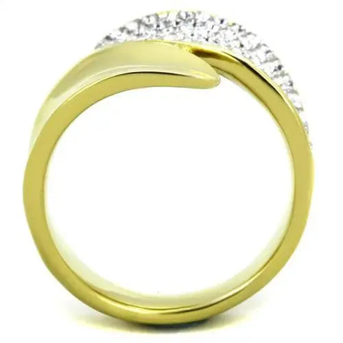TK1912 - Two-Tone IP Gold (Ion Plating) Stainless Steel Ring with Top Grade Crystal in Clear - Alamode - Flyclothing LLC