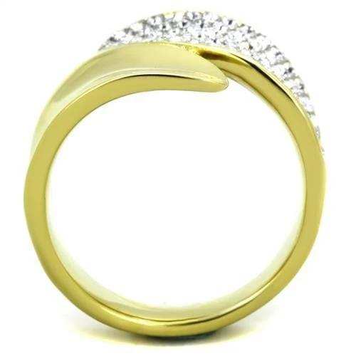 TK1912 - Two-Tone IP Gold (Ion Plating) Stainless Steel Ring with Top Grade Crystal in Clear - Alamode - Flyclothing LLC