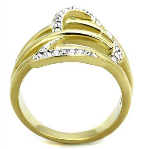 TK1913 - Two-Tone IP Gold (Ion Plating) Stainless Steel Ring with Top Grade Crystal in Clear - Alamode - Flyclothing LLC