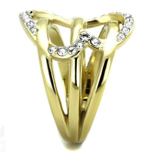 TK1913 - Two-Tone IP Gold (Ion Plating) Stainless Steel Ring with Top Grade Crystal in Clear - Alamode - Flyclothing LLC