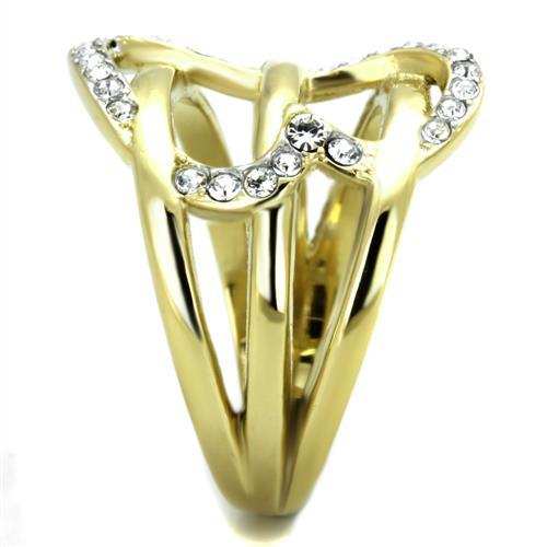 TK1913 - Two-Tone IP Gold (Ion Plating) Stainless Steel Ring with Top Grade Crystal in Clear - Alamode - Flyclothing LLC