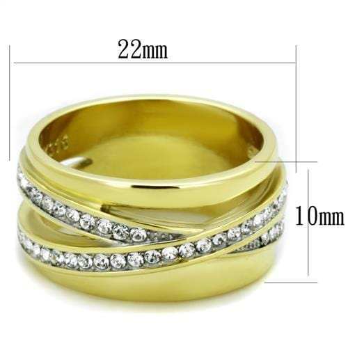 TK1914 - Two-Tone IP Gold (Ion Plating) Stainless Steel Ring with Top Grade Crystal in Clear - Alamode - Flyclothing LLC