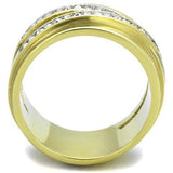 TK1914 - Two-Tone IP Gold (Ion Plating) Stainless Steel Ring with Top Grade Crystal  in Clear - Alamode