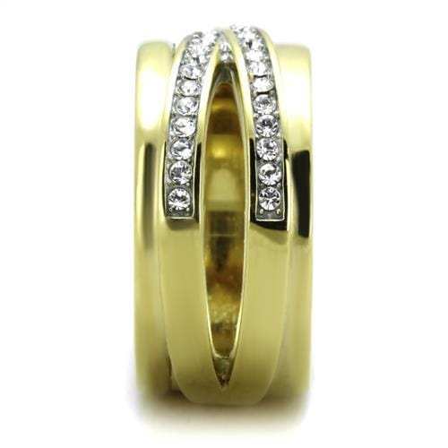 TK1914 - Two-Tone IP Gold (Ion Plating) Stainless Steel Ring with Top Grade Crystal in Clear - Alamode - Flyclothing LLC