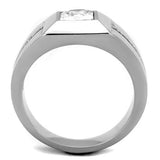 TK1916 - High polished (no plating) Stainless Steel Ring with AAA Grade CZ  in Clear - Alamode