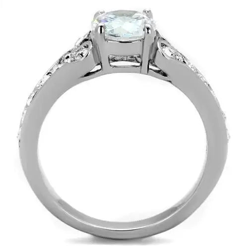 TK1918 - High polished (no plating) Stainless Steel Ring with AAA Grade CZ in Clear - Alamode - Flyclothing LLC