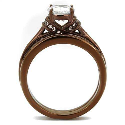 TK1919LC - IP Coffee light Stainless Steel Ring with AAA Grade CZ in Clear - Alamode - Flyclothing LLC