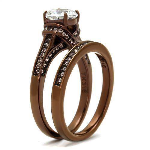 TK1919LC - IP Coffee light Stainless Steel Ring with AAA Grade CZ in Clear - Alamode - Flyclothing LLC