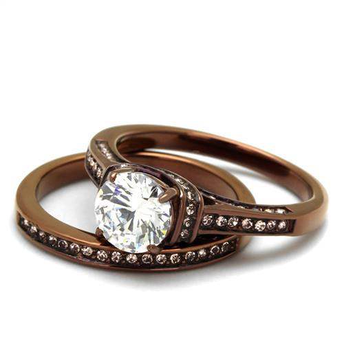 TK1919LC - IP Coffee light Stainless Steel Ring with AAA Grade CZ in Clear - Alamode - Flyclothing LLC