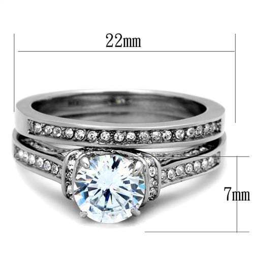 TK1919 - High polished (no plating) Stainless Steel Ring with AAA Grade CZ in Clear - Alamode - Flyclothing LLC