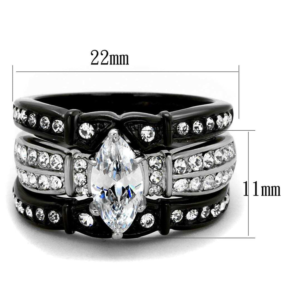 TK1922 - Two-Tone IP Black Stainless Steel Ring with AAA Grade CZ in Clear - Alamode - Flyclothing LLC