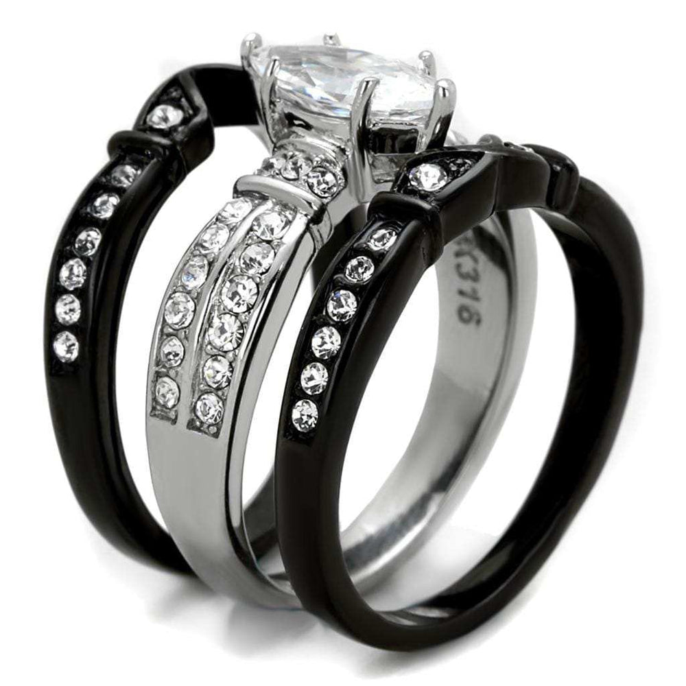 TK1922 - Two-Tone IP Black Stainless Steel Ring with AAA Grade CZ in Clear - Alamode - Flyclothing LLC