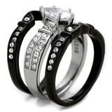 TK1922 - Two-Tone IP Black Stainless Steel Ring with AAA Grade CZ  in Clear - Alamode