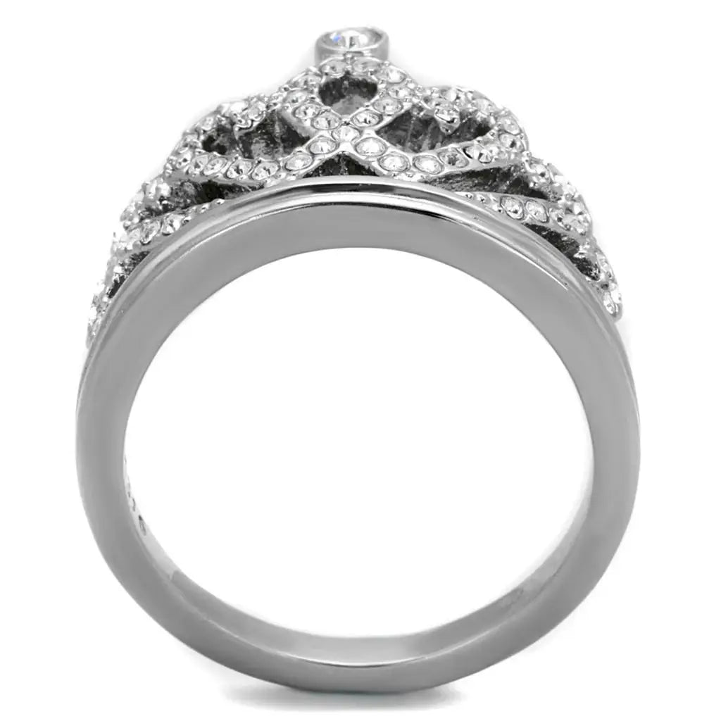 TK1923 - High polished (no plating) Stainless Steel Ring with Top Grade Crystal in Clear - Alamode - Flyclothing LLC