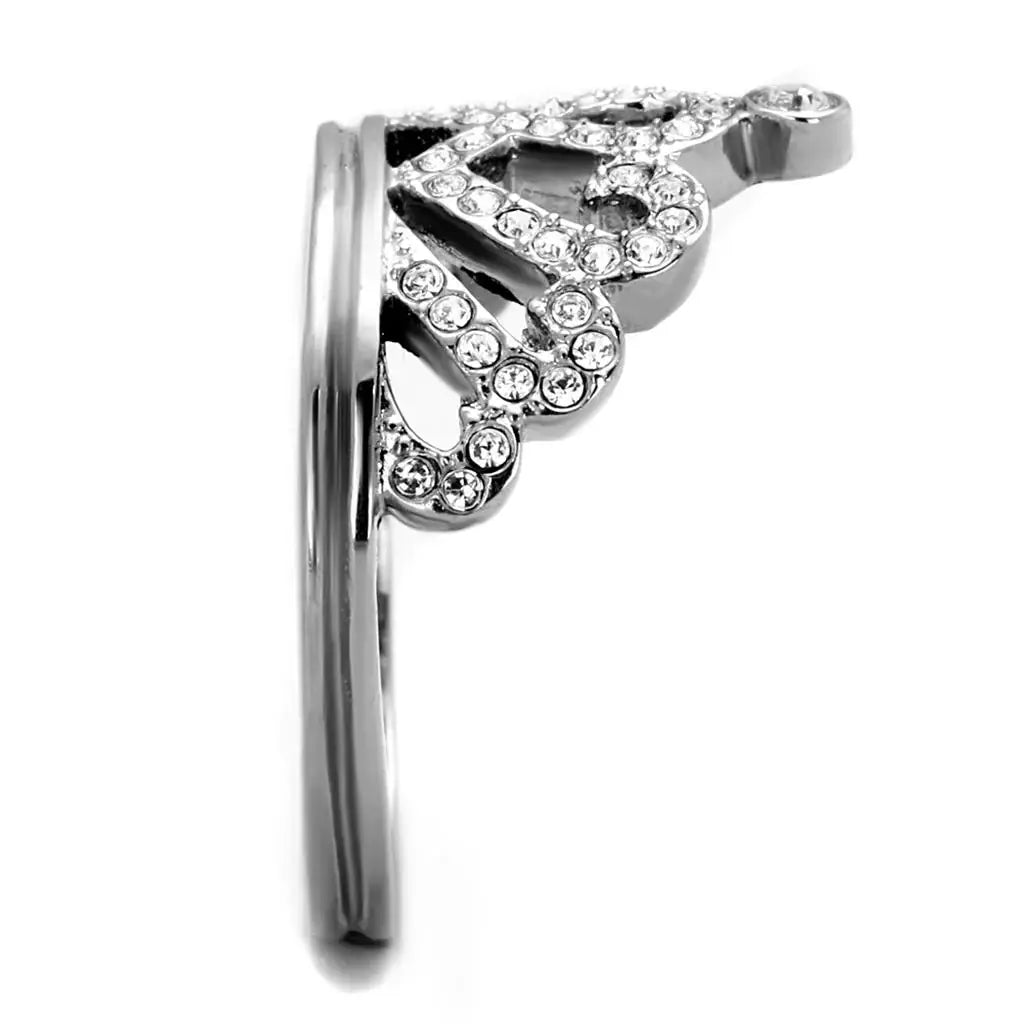TK1923 - High polished (no plating) Stainless Steel Ring with Top Grade Crystal in Clear - Alamode - Flyclothing LLC
