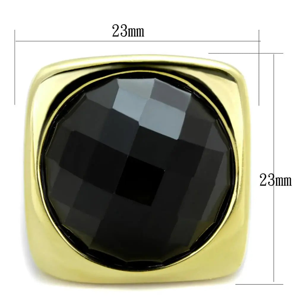 TK1925 - IP Gold(Ion Plating) Stainless Steel Ring with Synthetic Synthetic Stone in Jet - Alamode - Flyclothing LLC
