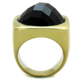 TK1925 - IP Gold(Ion Plating) Stainless Steel Ring with Synthetic Synthetic Stone in Jet - Alamode - Flyclothing LLC