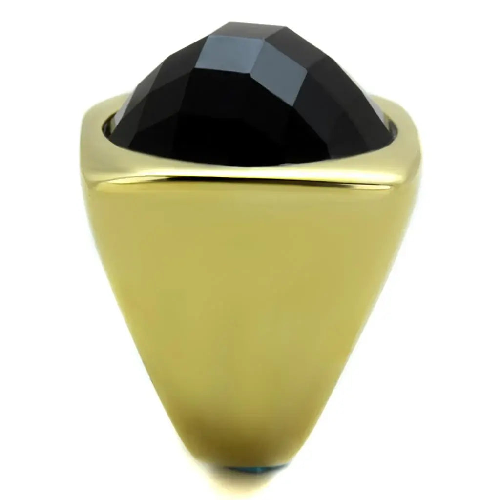 TK1925 - IP Gold(Ion Plating) Stainless Steel Ring with Synthetic Synthetic Stone in Jet - Alamode - Flyclothing LLC