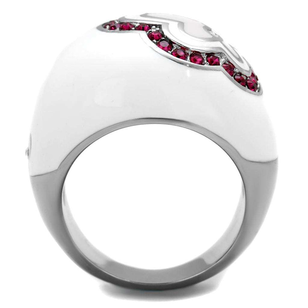 TK1927 - High polished (no plating) Stainless Steel Ring with Top Grade Crystal in Ruby - Alamode - Flyclothing LLC