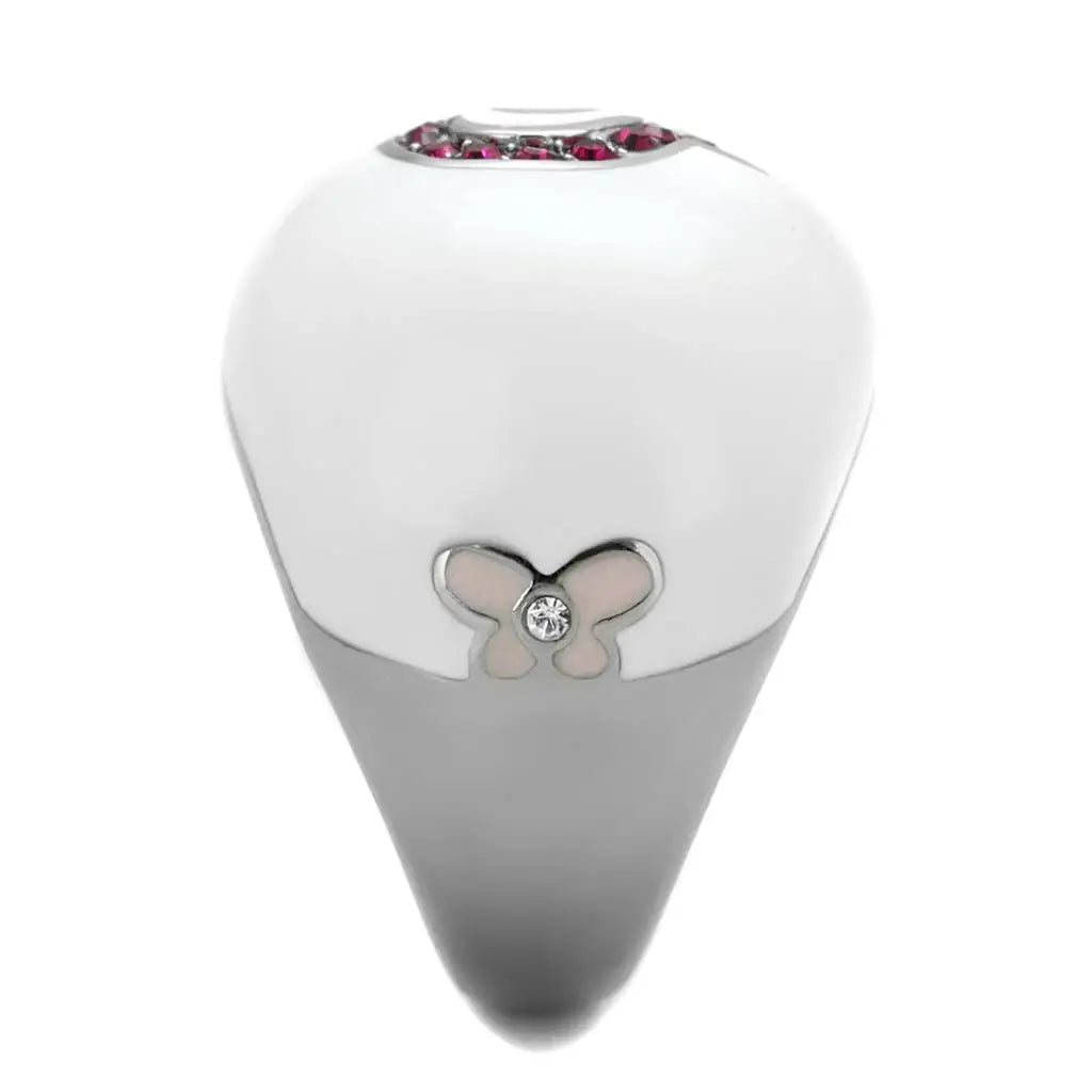 TK1927 - High polished (no plating) Stainless Steel Ring with Top Grade Crystal in Ruby - Alamode - Flyclothing LLC