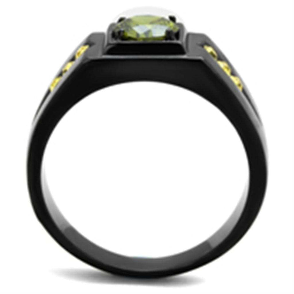 TK1928 - IP Black(Ion Plating) Stainless Steel Ring with AAA Grade CZ in Olivine color - Alamode - Flyclothing LLC