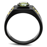 TK1928 - IP Black(Ion Plating) Stainless Steel Ring with AAA Grade CZ  in Olivine color - Alamode