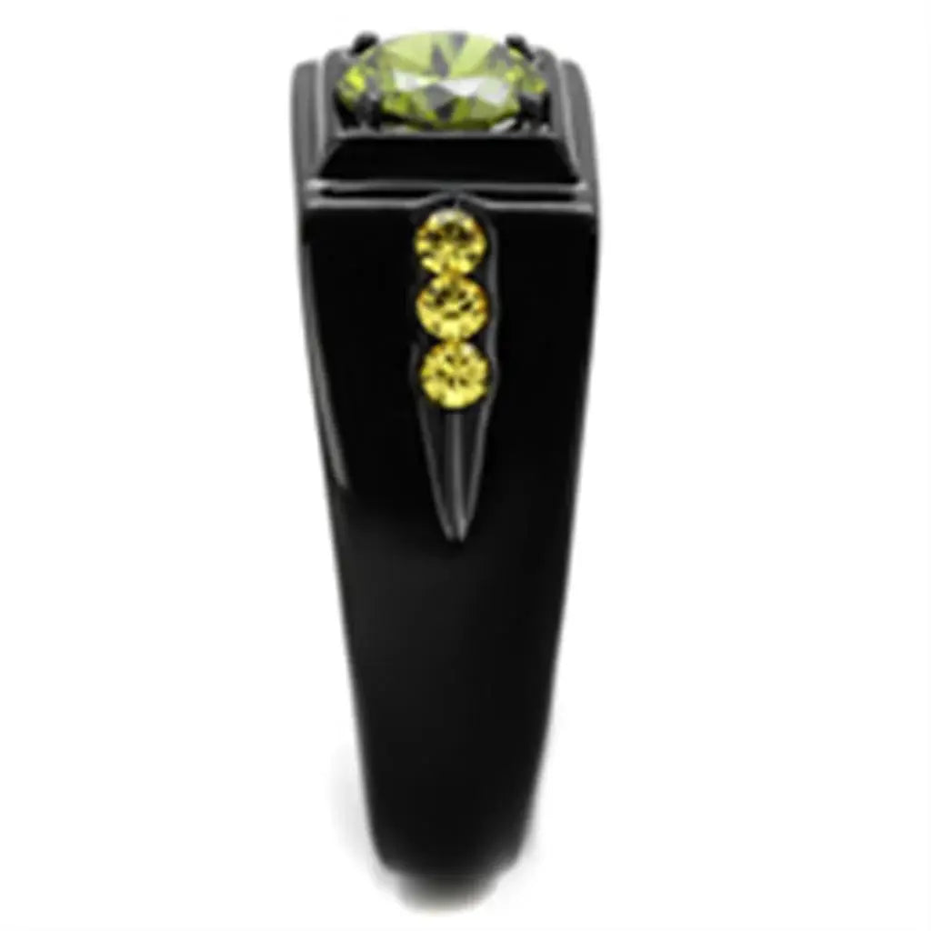 TK1928 - IP Black(Ion Plating) Stainless Steel Ring with AAA Grade CZ in Olivine color - Alamode - Flyclothing LLC