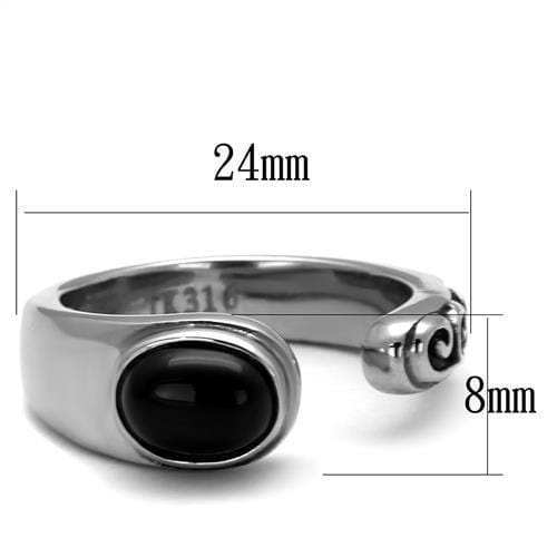 TK1971 - High polished (no plating) Stainless Steel Ring with Synthetic Onyx in Jet - Alamode - Flyclothing LLC