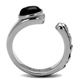 TK1971 - High polished (no plating) Stainless Steel Ring with Synthetic Onyx in Jet - Alamode