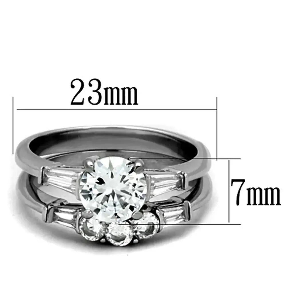 TK1W001 - High polished (no plating) Stainless Steel Ring with AAA Grade CZ in Clear - Alamode - Flyclothing LLC