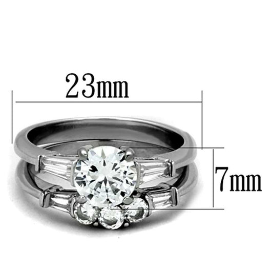 TK1W001 - High polished (no plating) Stainless Steel Ring with AAA Grade CZ in Clear - Alamode - Flyclothing LLC