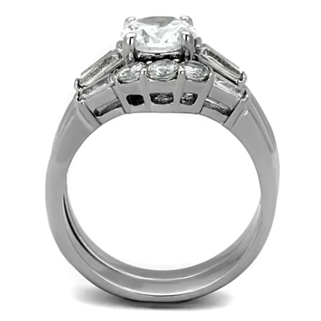 TK1W001 - High polished (no plating) Stainless Steel Ring with AAA Grade CZ in Clear - Alamode - Flyclothing LLC