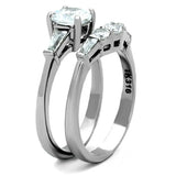 TK1W001 - High polished (no plating) Stainless Steel Ring with AAA Grade CZ in Clear - Alamode - Flyclothing LLC