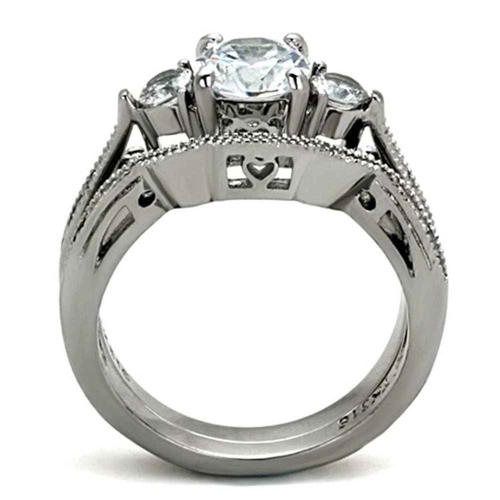 TK1W002 - High polished (no plating) Stainless Steel Ring with AAA Grade CZ in Clear - Alamode - Flyclothing LLC